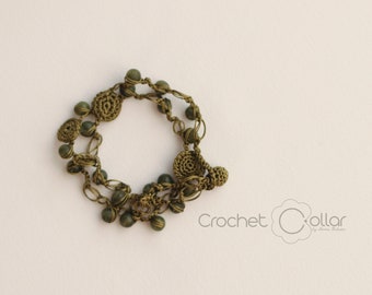 Sommerliches Häkelarmband, olivgrünes Armband mit Jade Perlen