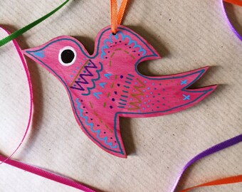 Hand painted wooden bird decoration