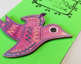 Hand painted wooden bird decoration