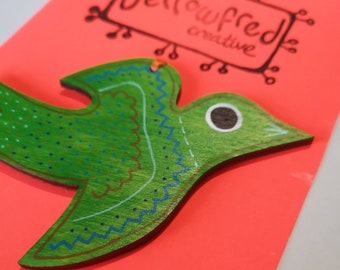 Hand painted wooden bird decoration