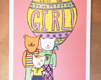 It's a girl, new baby, congratulations card