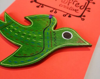 Hand painted wooden bird decoration