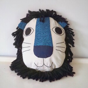 Blue Lion hand embroidered cushion