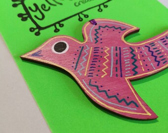 Hand painted wooden bird decoration