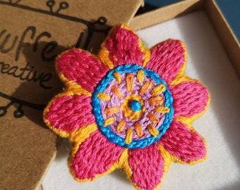 Hand embrodidered floral brooch