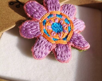Hand embrodidered floral brooch