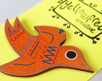 Hand painted wooden bird decoration