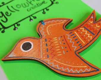 Hand painted wooden bird decoration