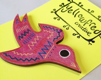 Hand painted wooden bird decoration