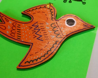 Hand painted wooden bird decoration