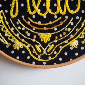 Hello, yellow, black and white hand embroidered 6 hoop art image 4