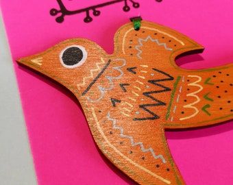 Hand painted wooden bird decoration