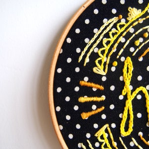 Hello, yellow, black and white hand embroidered 6 hoop art image 3