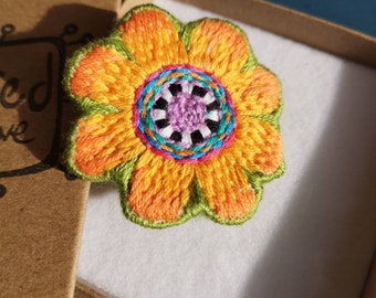 Hand embrodidered floral brooch