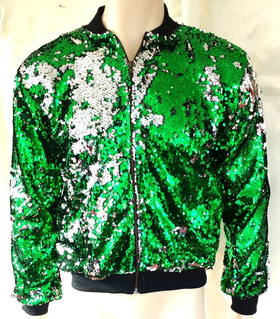 green sequin bomber jacket