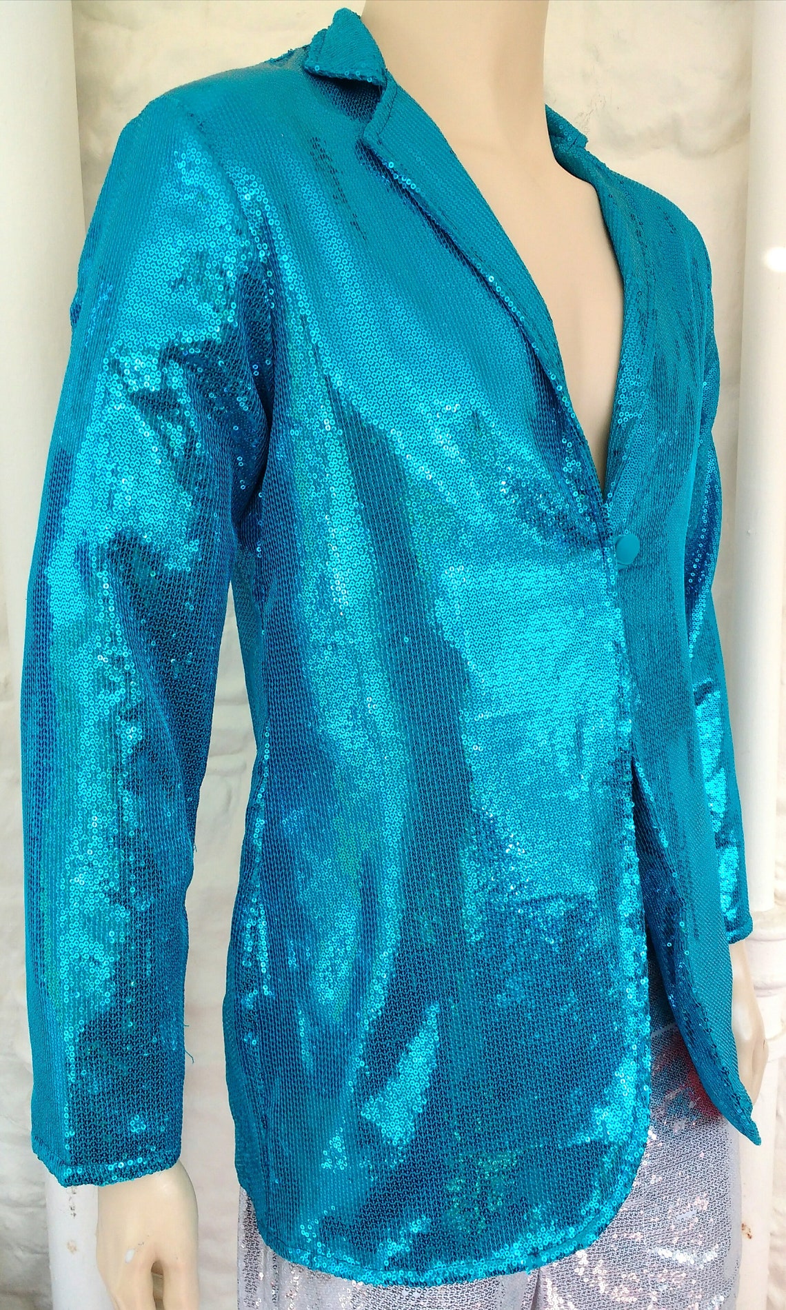 turquoise sequin blazer