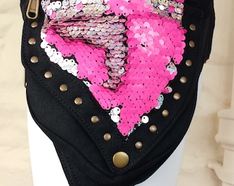Candy pink and silver holographic sequins bumbag, fannypack, festival belt bag