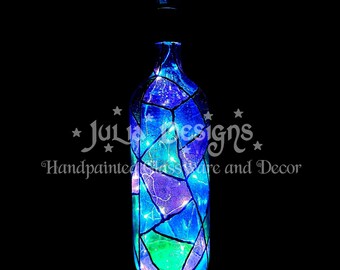 Blue/Purple/Green Shattered Painted Bottle Light