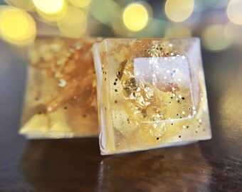 Vday gift for her - post earrings - minimalist earrings - geometric jewelry - square earrings - gold flake jewelry - bridesmaid gift