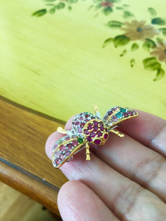 Adorable Bee ~ Brooch Tourmaline, Pink Raspberry … - image 1