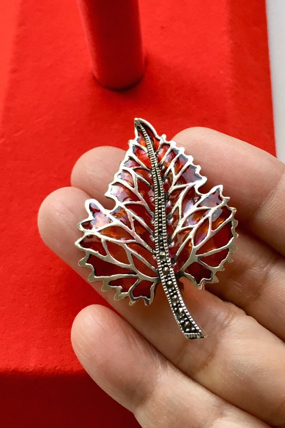 Leaf Brooch and Pendant Sterling Silver Marcasite 