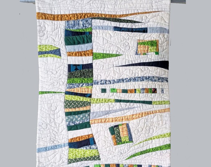 Handmade Improv Quilt Wall Hanging: Modern White Blue Green Art - Etsy