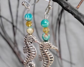 Seahorse Beaded Dangle Earrings