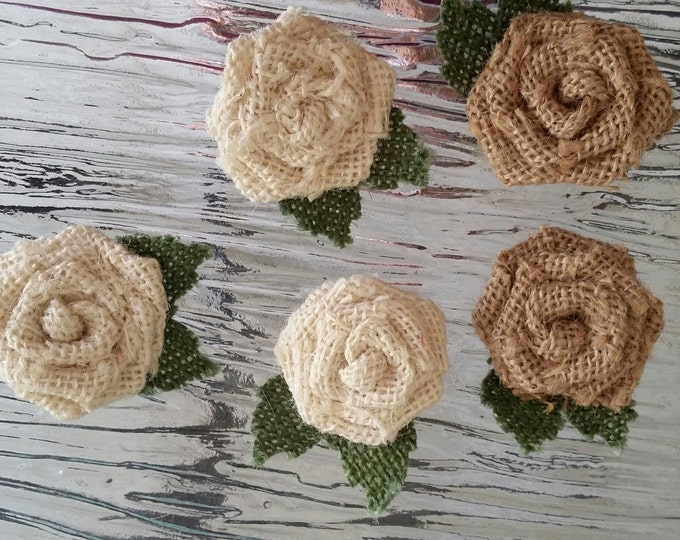 Rolled Burlap Roses Set of 5 - Etsy