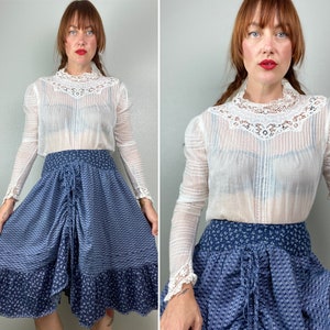 Edwardian Blouse Lace Blouse High Collar Pin Tucked Cottage Core Prairie Blouse Gunne Sax Style Antique Old Vintage Gothic Size Small