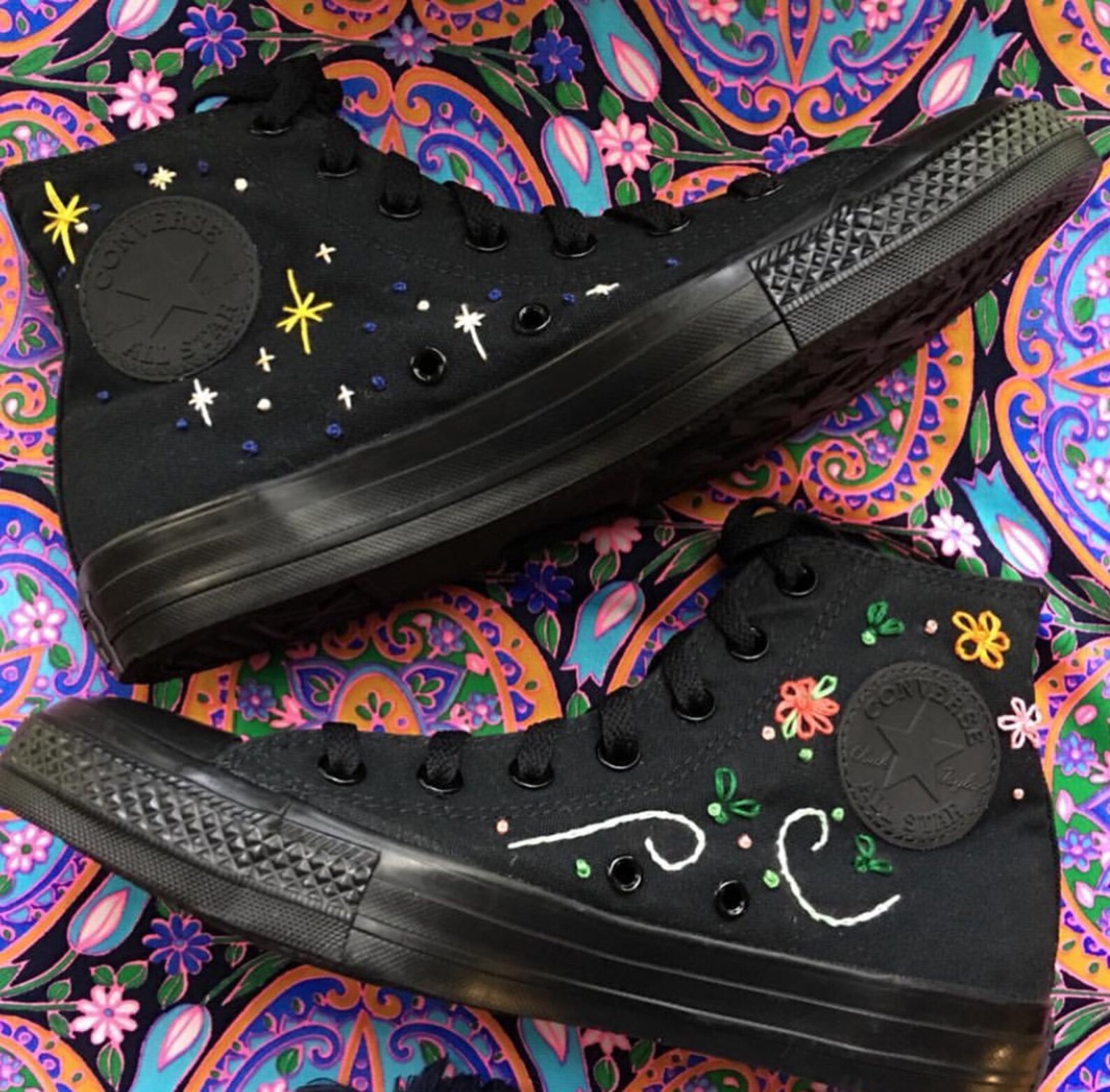 Custom Embroidered Converse Sneakers Hand Embroidery Chucks Floral ...