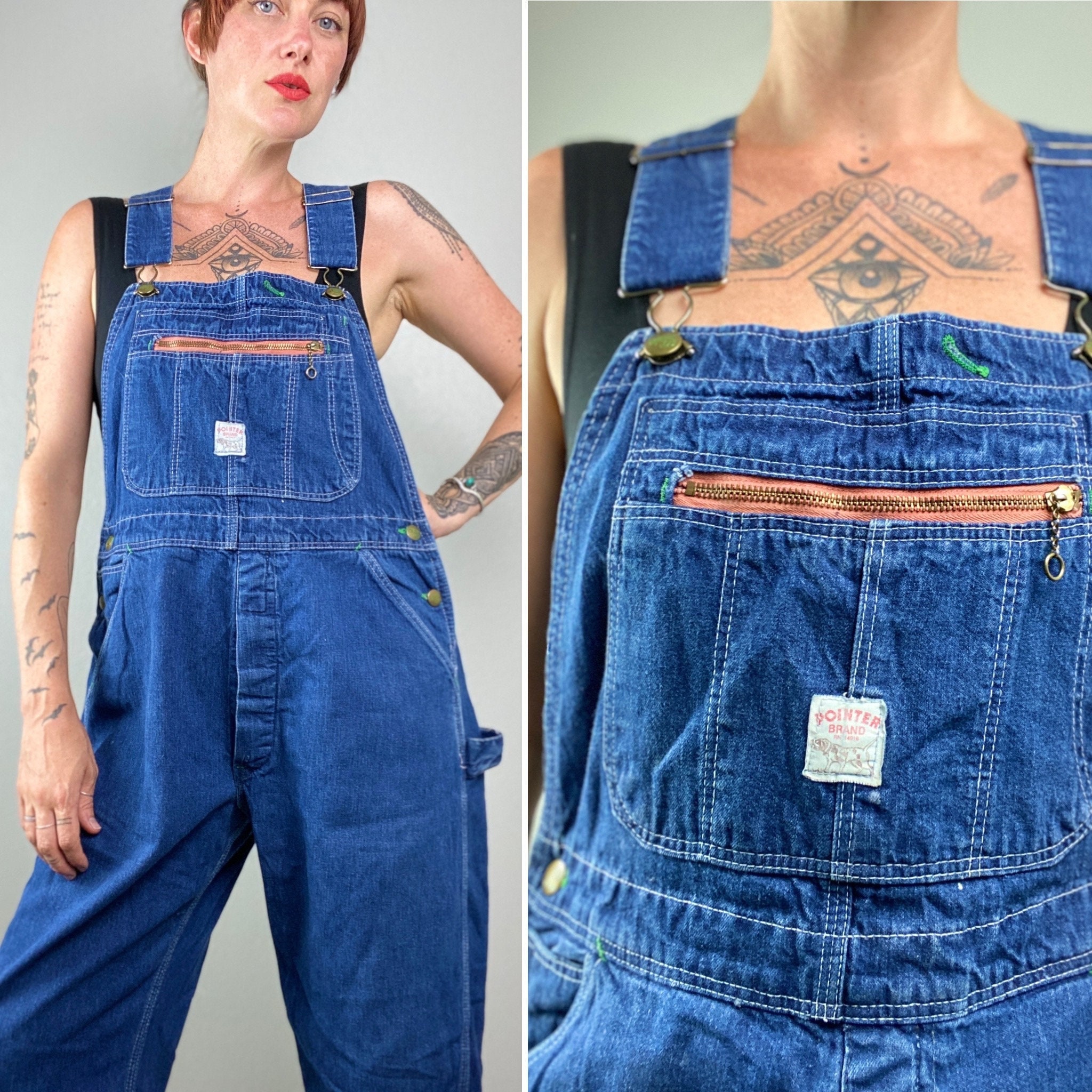 Vintage Overalls 1980s Pointer Brand Classic Overalls Coverall Retro  Suspender Made in USA Low Back Bib Overalls 29 32 Waist Medium Large 