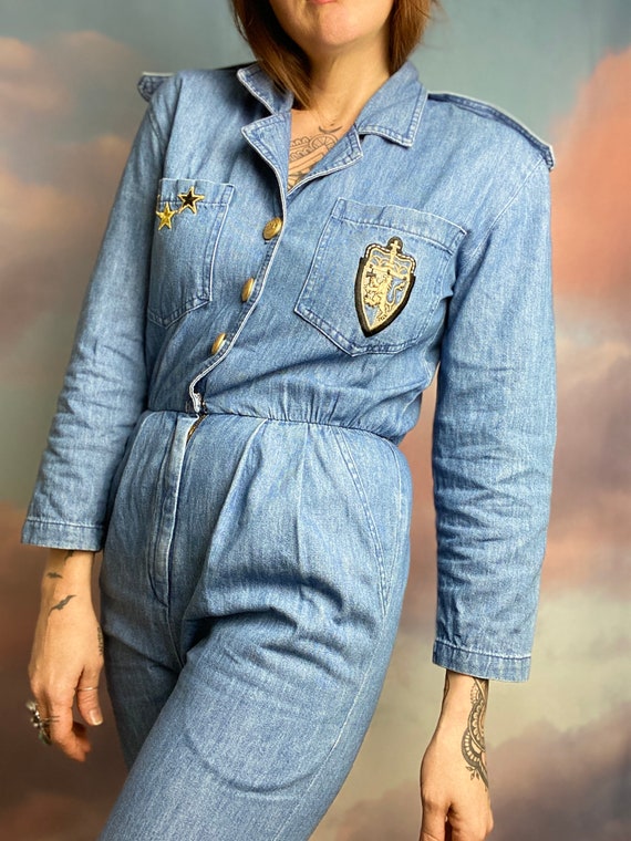 Vintage Denim Jumpsuit Denim Overalls Jean Romper… - image 4