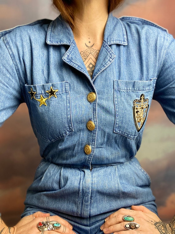 Vintage Denim Jumpsuit Denim Overalls Jean Romper… - image 6