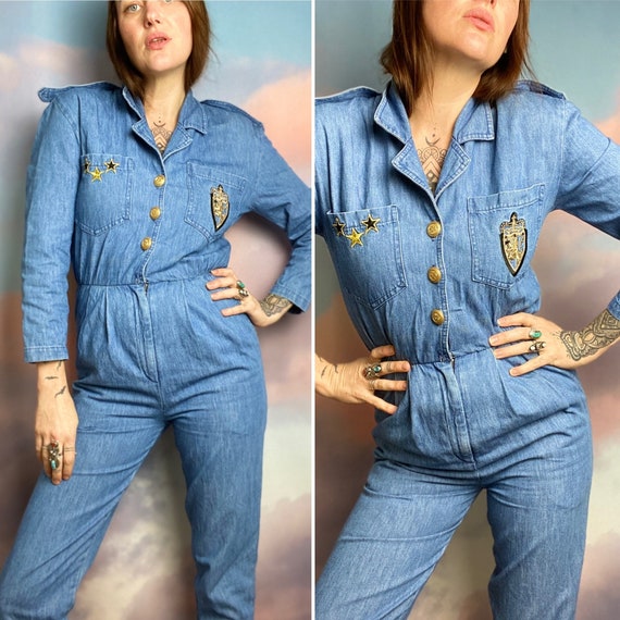 Vintage Denim Jumpsuit Denim Overalls Jean Romper… - image 1