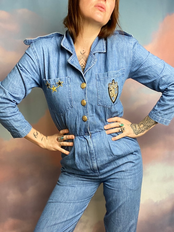 Vintage Denim Jumpsuit Denim Overalls Jean Romper… - image 3