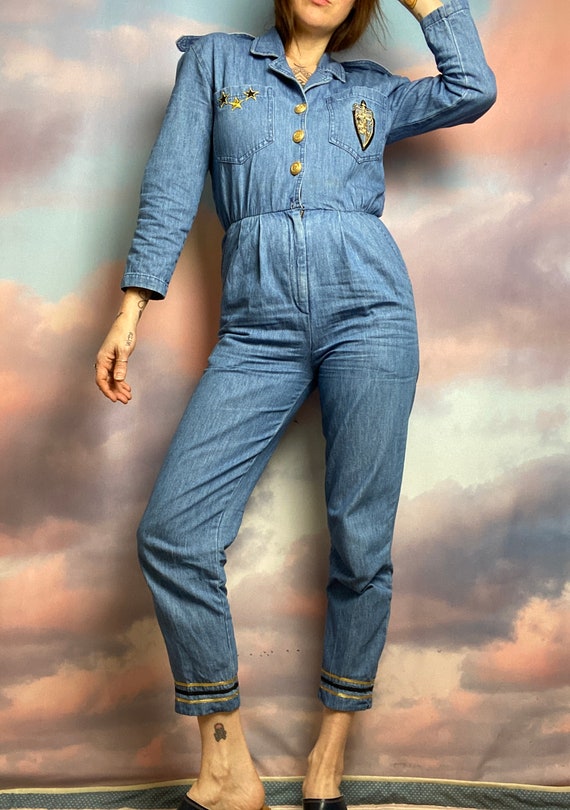 Vintage Denim Jumpsuit Denim Overalls Jean Romper… - image 2