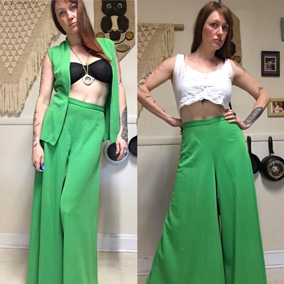 1970s Pant Suit Palazzo Pant Suit Keely Green Trap