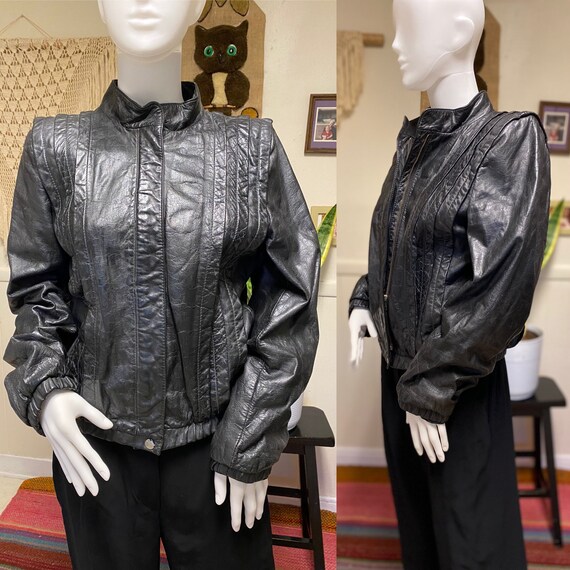 1980s Motorcycle Jacket Black Moto Jacket Womens L