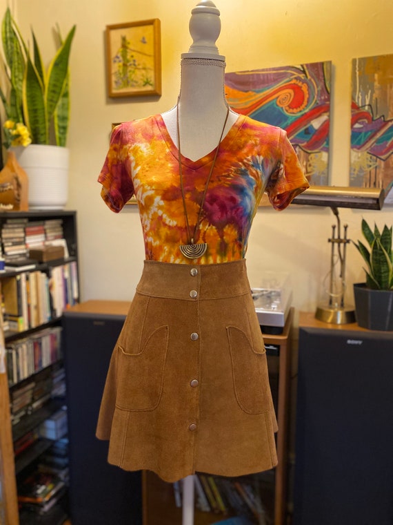 1970's Leather Skirt Suede Snap Skirt Vintage Leat