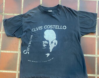 Vintage Elvis Costello and The Rude 5 1991 tour tee, Cotton Single Stitch Band Teeshirt