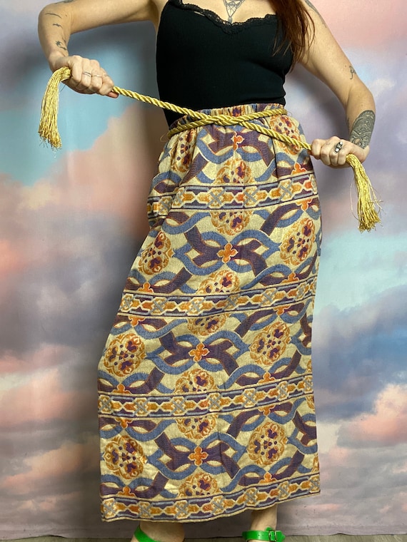 1960s Maxi Skirt Tapestry Skirt Barcode Skirt Met… - image 3