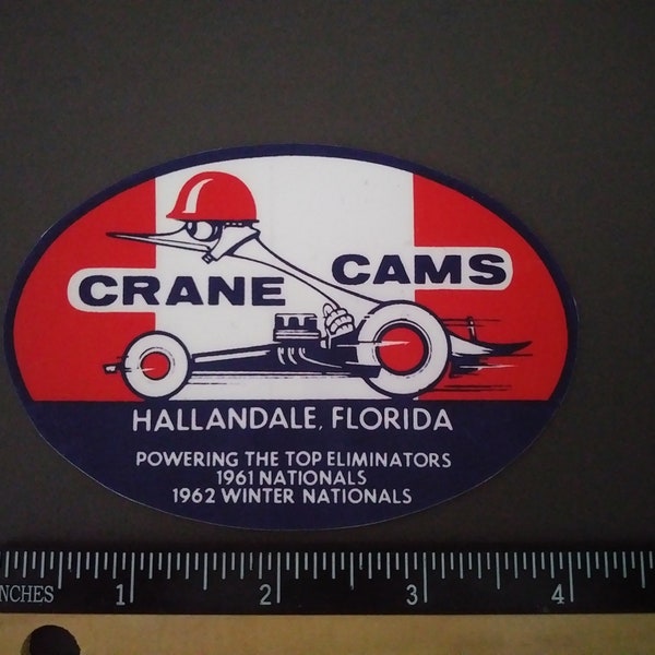 Crane Cams 1960's ...  vintage style racing decal..  peel and stick sticker
