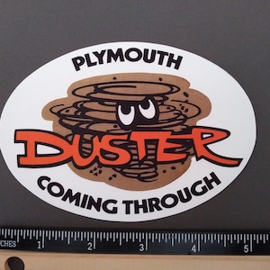 Plymouth Duster oval vintage style racing decal..  peel and stick sticker
