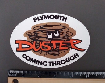 Plymouth Duster oval vintage style racing decal..  peel and stick sticker