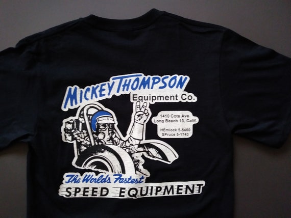 T-shirt Bianca Gildan 100% Cotone Vintage Dragster Gasser Race Mickey Thompson