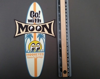 Mooneyes surfboard vintage  style racing decal sticker - tool box sticker - car lover gift - mechanic gift - travel sticker - car guy gift