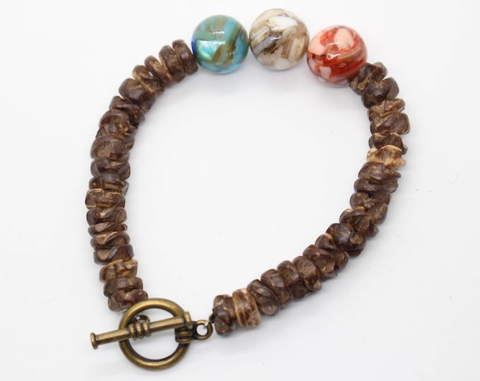 Shell Bead Bracelet Coconut Shell Bracelet Earthy Jewelry Etsy