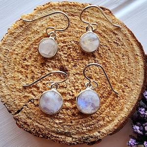 Silver moonstone drop earrings, Minimalist moonstone dangle earrings, Dainty rainbow moonstone earrings, June birthstone, June birthday gift