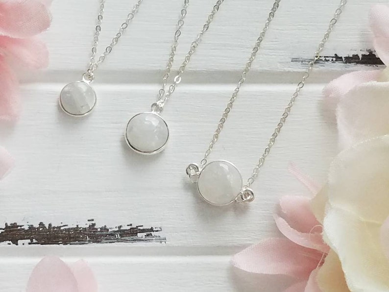 Sterling silver moonstone necklace June necklace Tiny silver moonstone necklace Dainty moonstone necklace Rainbow moonstone necklace