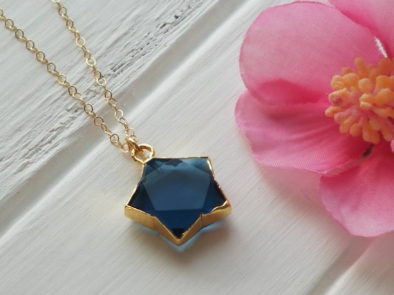Iolite Star Necklace Gold Iolite Necklace Blue Star Pendant